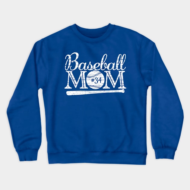 Vintage Baseball Mom #34 Favorite Player Biggest Fan Number Jersey Crewneck Sweatshirt by TeeCreations
